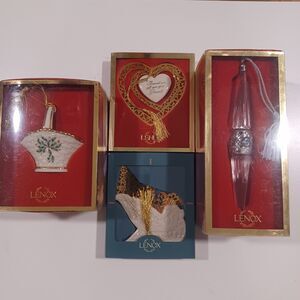 Lot 4 Vintage Lenox Ornaments Pave Icicle, Basket, Heart, Sleigh Gorgeous, Boxed